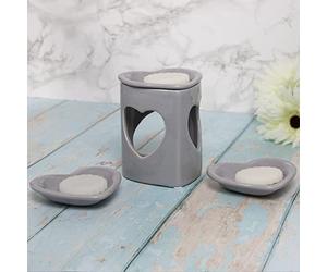 ceramic oil burner wax melt warmer grey hearts design scented tealight holder aromatherapy accessory home fragrance decor essential diffuser candle melter three-dish spa heart-shaped aroma diffusion