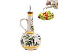 Ceramic Olive Oil Bottle - Hand Painted Portable Pottery, 700ml Kitchen Vinegar Dispenser with Stainless Steel Spout, Porcelain Liquid Cruet, Decorative Storage Hardware for Home Table Indoor Cooking