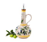 Ceramic Olive Oil Dispenser Bottle - Hand-Painted 23 oz Decorative Earthenware Cruet | Kitchen Condiment Storage with Stainless Steel Spout | Italian Stoneware Bottle for Cooking Oil, Vinegar, Sauces