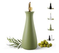 Ceramic Olive Oil Dispenser with Self-Closing Gold Spout - 530 ML Capacity Matte Green Ceramic Oil Dispenser for Kitchen - Leak Proof EVOO Dispensing Bottle - Stylish, Ergonomic, Durable, Easy Pour