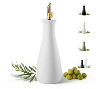 Ceramic Olive Oil Dispenser with Self-Closing Gold Spout - 530 ML Capacity Matte White Ceramic Oil Dispenser for Kitchen - Leak Proof EVOO Dispensing Bottle - Stylish, Ergonomic, Durable, Easy Pour