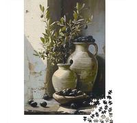 Ceramic Olive Still Life 1000 Piece Jigsaw Puzzle Paper for Adults Mediterranean Style Home Decor Relaxing Focus 38x26cm/1000pcs