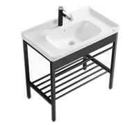 Ceramic One-Piece Sink, Freestanding Ceramic Sink, Portable Sink With Stainless Steel Stand With Faucet, Water And Moisture Resistant, Commercial Sink For Backyard, Garage,2599 71*48Cm(27.9*18.9In)
