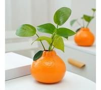 Ceramic Orange Vase, Cute Tangerine Fruit Shape Flower Vase, Creative Fruit Shape Ceramic Hydroponic Planter, Mini Orange Flower Holder for Desktop Decor, Lucky "Great Luck" Gift (1Pc)