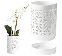 Ceramic Orchid Pots With Holes, Breathable Ceramic Succulent Pots, 4 Inch Orchid Pot With Saucer,Indoor Orchid Planter, White Orchid Pot For Repotting Growing