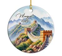 Ceramic Ornament 7.3CM, The Great Wall Of China Ceramic Hanging Unique Ceramics Xmas Ornament Funny Christmas Tree Decoration For Family Home Decor Party
