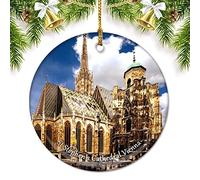 Ceramic Ornament Austria St.Stephen'S Cathedral Vienna Ceramic Hanging Novelty Christmas Baubles Double Sided Ceramics Xmas Ornament For Family Holiday Party 7.3CM