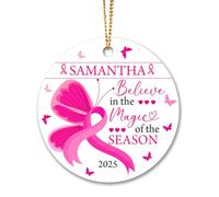Ceramic Ornament Believe In The Magic Of The Season Ceramic Hanging Double Sided Christmas Tree Decoration Novelty Ceramics Xmas Ornament For Holiday Family Home Decor 7.3CM