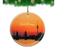 Ceramic Ornament Berlin Germany Printed Travel Ceramic Hanging Funny Christmas Baubles Personalised Ceramics Xmas Ornament For Home Decor Family Holiday 7.3CM
