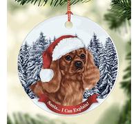 Ceramic Ornament Cavalier King Charles Spaniel Ruby Dog Xmas Ceramic Hanging Novelty Christmas Baubles Double Sided Ceramics Xmas Ornament For Party Home Decor Holiday 7.3CM