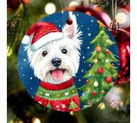 Ceramic Ornament Dog West Highland White Terrier Dog Snowflake Vintage Xmas Decor Circle Ornaments For Lover Anniversary Family