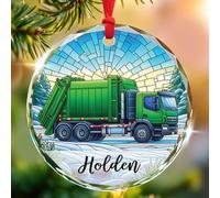 Ceramic Ornament Garbage Truck Hanging Ornaments Cute Christmas Baubles Multi-Colour Ceramics Xmas Ornament For Family Friends Party 7.3 Cm