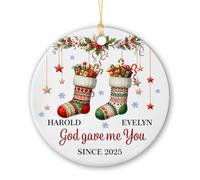 Ceramic Ornament God Gave Me You Ceramic Hanging Multi-Colour Christmas Baubles Double Sided Ceramics Xmas Ornament For Kids Holiday Vacation 7.3 Cm