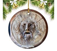 Ceramic Ornament Italy The Mouth Of Truth Rome Ceramic Hanging Unique Christmas Baubles Double Sided Ceramics Xmas Ornament For Family Party Holiday 7.3CM