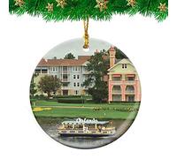 Ceramic Ornament Orlando Boathouse Florida Travel Ceramic Hanging Unique Christmas Tree Decoration Double Sided Ceramics Xmas Ornament For Family Holiday Home Decor 7.3CM