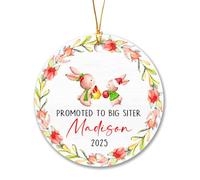 Ceramic Ornament Rabbit Promoted To Big Sister Ceramic Hanging Novelty Christmas Baubles Double Sided Ceramics Xmas Ornament For Holiday Family Party 7.3CM