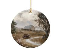 Ceramic Ornament Rustic Old-Fashioned Haydrive In The Field Printing Xmas Pendant Vintage Christmas Memorial Ornaments For Grandparents Children Friends