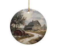 Ceramic Ornament Rustic Old-Fashioned Plow Near The Barn Art Xmas Decor Vintage Christmas Tree Ornaments For Party Family Holiday