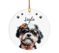 Ceramic Ornament Shih Tzu Hanging Ornaments Decoration Christmas Tree Decoration Personalised Ceramics Xmas Ornament For Friends Home Decorations Gift 7.3 CM