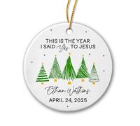 Ceramic Ornament This Is The Year I Said Yes To Jesus Ceramic Hanging Funny Christmas Tree Decoration Personalised Ceramics Xmas Ornament For Holiday Home Decor Party