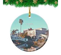 Ceramic Ornament Venice Beach Los Angeles California Travel Ceramic Hanging Personalised Christmas Tree Decoration Double Sided Ceramics Xmas Ornament For Party Home Decor Holiday 7.3CM