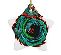 Ceramic Ornaments For Christmas Tree Green Dragon Fire Christmas Star Ornament Hanging Pendant Decorations Cute Christma Home Decorations Xmas Gifts