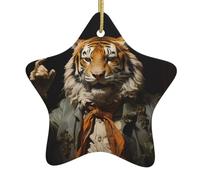 Ceramic Ornaments with Stylish Mr. Dancing Tiger Prints, Suitable for Home and Store Holiday Decorations