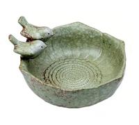 Ceramic Outdoor Decor Bowl With Bird Pattern, Firm Grounded Supporting Part, Effortless Daily Wiping, Multi-purpose Ornament For Yard Patio Outer Surroundings Layout (Green, One Size)