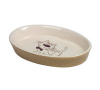 Nobby 73638 Ceramic Cat Bowl Oval 17 x 11 x 2.5 cm, Brown/Beige