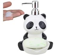 Ceramic panda-shaped soap dispenser, 2-in-1 hand soap bottle with soap dish, cute animal-shaped household soap dispenser and soap dish for kitchen, laundry room, bathroom countertop