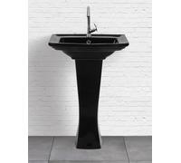 Ceramic Pedestal Wash Basins, Wall Mounted and Floor Standing, White and Black (Sofia Black)