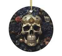 Ceramic Personalised Christmas Bauble Skulls Pirate Crossbones Cool Art Christmas Ornament Decorations Personalized Keepsake Ornaments Round Christmas Tree Pendant Decor For Home Wall Door Accent