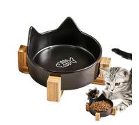 Ceramic Pet Bowls, 4.9 Inch Anti-Slip Cat Ear Shaped Food and Water Bowl for Pets, Ceramic Cat Bowls, Anti-Fall Dog Food Bowl with Wooden Stand, Cute Dog Feeding Bowls Pet Supplies for Indoor
