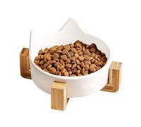 Ceramic Pet Bowls - Cute Cat Ear Kitten Plates | No Spill Dog Food And Water Bowl | Ceramic Cat Bowls For Food And Water | Dog And Cat Bowl With Wooden Stand, Black Fish Bone Single Bowl+Wooden Frame