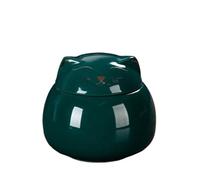 Ceramic Pet Cat Urn Handmade Shaped Animal Memorial Products White Black Decorative Funeral Memorials Pet Urns(Dark Green)