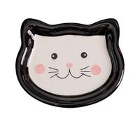 Ceramic Pet Food Container Saucer Shape Bowl for Cats and Small Dogs with Cat Pattern 5.83x4.80x0.71 inch- black