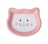 Ceramic Pet Food Container Saucer Shape Bowl for Cats and Small Dogs with Cat Pattern 5.83x4.80x0.71 inch- pink