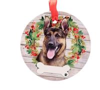 Ceramic Pet hanging Christmas tree decoration or memorial, cute animal image with space to write own name (supplied blank), attached ribbon hanger, 9cm diameter (German Shepherd)