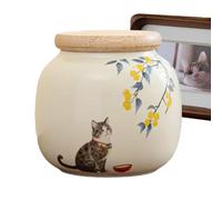 Ceramic Pet Urn - 150 Cubic Inch Cat Ashes Urn, Glossy White Memorial Keepsake, Hair Cremation Remembrance Ornament | Pet Memorial Box for Funeral Sympathy Loss Grief