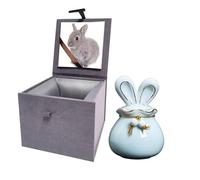 Ceramic Pet Urn for Ashes, Bunny Urn Handicrafted Ashes Keepsake Memorial Gift, Ashes Holder with Photo Display Box for Small Pets (Blue, S Size, Rabbit)