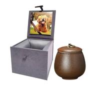 Ceramic Pet Urn for Ashes, Dog Urn Cat Urn Handicrafted Ashes Keepsake Memorial Gift, Ashes Holder with Photo Display Box (Matte Brown, M Size)
