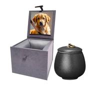 Ceramic Pet Urn for Ashes, Dog Urn Cat Urn Handicrafted Ashes Keepsake Memorial Gift, Ashes Holder with Photo Display Box (Matte Black, M Size)