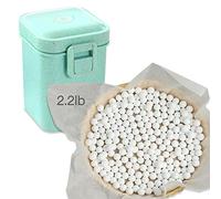 Ceramic Pie Weights Baking Beans Pie Crust Reusable 10mm Weights Natural Ceramic Stoneware with Wheat Straw Container (35 Oz) (Green)
