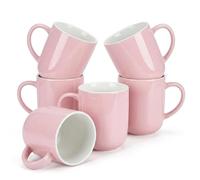 Ceramic Pink Coffee Mug Set of 6, 12 oz Porcelain Tea Cups with Ergonomic Handle, 6-Piece Pastel Pink Glaze Mugs for Latte, Cappuccino, Milk & Hot Chocolate, Microwave & Dishwasher Safe12x9x9cm