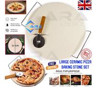 Ceramic Pizza Baking Stone Set Extra Large Chrome Stand + Pizza Cutter