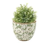 Ceramic Plant Pots Indoor Houseplant Flower Succulent Cacti Herb Garden Floral Print Flower Pot Vintage Style Distressed Effect Jardinière Planter Living Room Kitchen Décor (Green, Small)