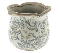 Ceramic Plant Pots Vintage Style Indoor Flower Pots Distressed Effect Blue Baroque Print Cachepot Houseplant Cachepot Planter Windowsill Table Centrepiece Decoration (Small)