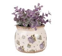 Ceramic Plant Pots Vintage Style Indoor Flower Pots Distressed Effect Hydrangea Print Cachepot Houseplant Jardinière Planter Windowsill Table Centrepiece Decoration (Small)