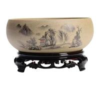 Ceramic Planter, Bowl Planter, Round 6.5 In Dia Decorative Chinese Style Bowl flower pot with Base Gardening Desktop Ink Painting Outdoor/Indoor Large Planter Pots for Patio Balcony Home