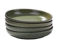 Ceramic Plate Set of 4 for Desserts, Salads, Appetizers, 8 Inch Dinner Plates Microwave, Oven and Dishwasher Safe, Kitchen Porcelain Plates (Dark Green)